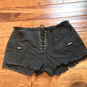 FashionNova “Alternative Rock Lace Up” Denim Shorts